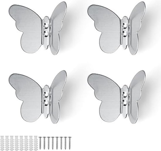 Zilveren kapstokken, 4pcs kapstokken, moderne creatieve vlinders, kapstokken, muurhaken voor decoratie en opslag