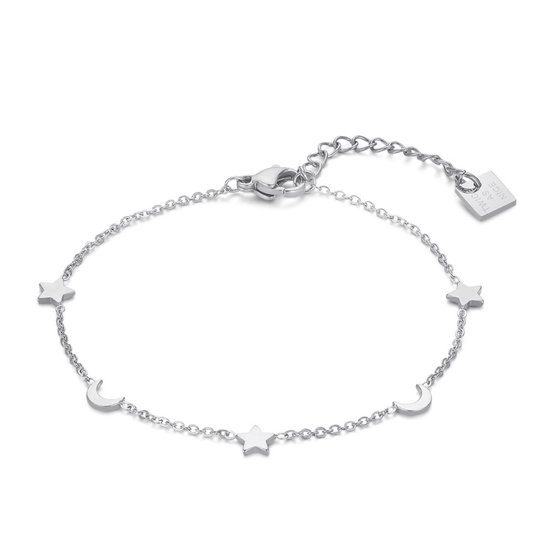 Bracelet Twice As Nice en acier inoxydable, étoiles et lunes 16 cm + 3 cm