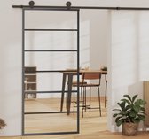 The Living Store Schuifdeur - ESG-glas - Aluminium - 90 x 205 cm - Geruisloos - Inclusief Montageaccessoires - Kleur- transparant en zwart