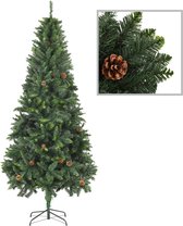 The Living Store Kunstkerstboom - Dennenboom - 210 cm - Groen - PVC - Met 1060 puntige uiteinden - Met groen glitter - Met 36 dennenappels