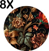 BWK Luxe Ronde Placemat - Prachtige Bloemen Kunst - Set van 8 Placemats - 50x50 cm - 2 mm dik Vinyl - Anti Slip - Afneembaar