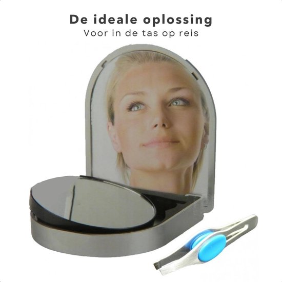 Pochette de voyage Cheqo® avec miroir et Brucelles - Miroir de maquillage -  Set