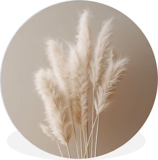 WallCircle - Wandcirkel pampas pluimen 120x120 cm - Beige bloemen pampasgras - Ronde natuur schilderijen woonkamer - Wandbord rond slaapkamer - Muurdecoratie cirkel - Kamer decoratie binnen - Wanddecoratie muurcirkel - Woonaccessoires