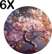 BWK Luxe Ronde Placemat - Kunstige Kersen Bloesem - Set van 6 Placemats - 50x50 cm - 2 mm dik Vinyl - Anti Slip - Afneembaar
