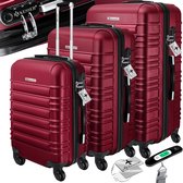 KESSER® 3x Koffer, reiskofferset, trolleykoffer harde kofferset incl. bagageweegschaal + bagagelabel rollend kofferslot 4 wielen ABS harde schaal telescopisch handvat M-L-XL - Bordeaux