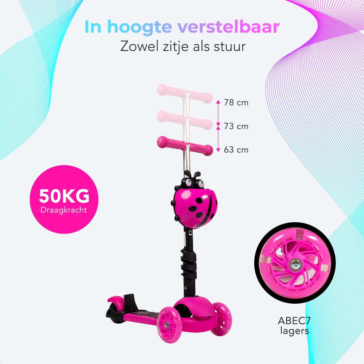LifeGoods MultiRider - Kinderstep met Duwstang - 3 tot 8 Jaar - Hoogte Verstelbaar - Jongens/Meisjes - Lichtgevende LED Wielen - Roze — afbeelding 10