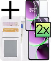 Hoes Geschikt voor OnePlus Nord CE 3 Lite Hoesje Book Case Hoes Flip Cover Wallet Bookcase Met 2x Screenprotector - Wit