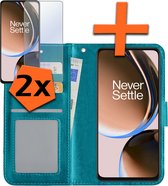 Hoesje Geschikt voor OnePlus Nord CE 3 Lite Hoes Bookcase Flipcase Book Cover Met 2x Screenprotector - Hoes Geschikt voor OnePlus Nord CE 3 Lite Hoesje Book Case - Turquoise