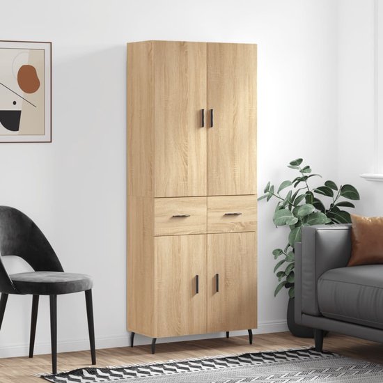 The Living Store Hoge kast - Sonoma Eiken - 69.5 x 34 x 180 cm - Duurzaam materiaal