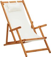 The Living Store Chaise de Plage Bois - Ajustable - Bois d'Eucalyptus Massief - Crème - 60x119x88,5 cm