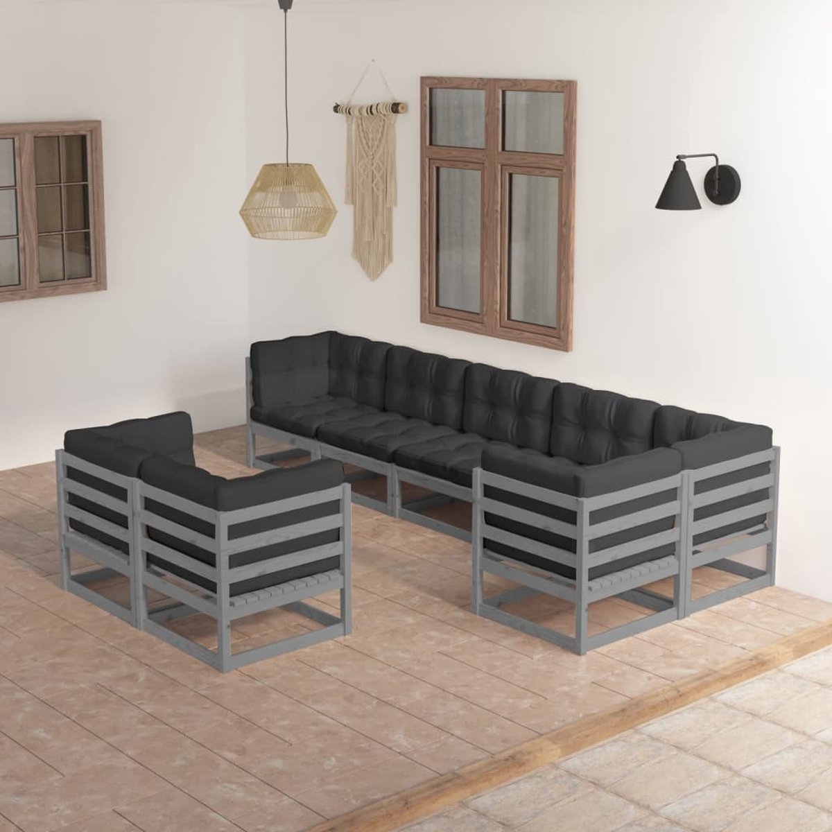 The Living Store 8-delige Loungeset met kussens massief grenenhout - Tuinmeubel - Lounge Set - Houten Tuinstoel - Buitendiner - Teak Meubel