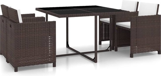 The Living Store Tuin eetset - Poly rattan - Bruin - Tafel 109x109x74cm - Stoel 52x56x85cm