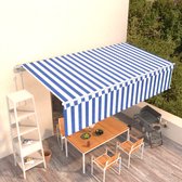 The Living Store Uitschuifbare Luifel - 600 x 300 cm - Blauw en Wit