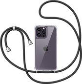 Casemania Hoesje Geschikt voor Apple iPhone 15 Pro Max Transparant - Siliconen Back Cover met Koord