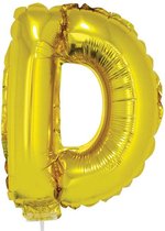 Gouden opblaas letter ballon D op stokje 41 cm