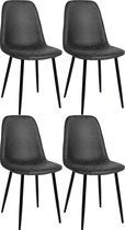CLP Napier Set van 4 eetkamerstoelen - Zonder armleuning - zwart Kunstleer