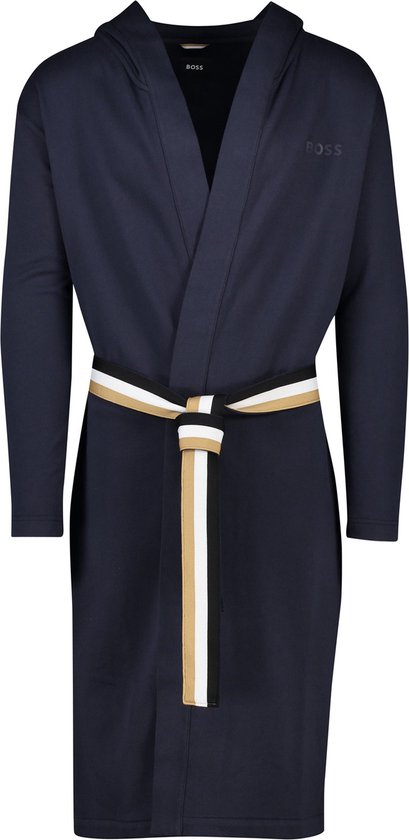 BOSS Iconic French Terry Robe - heren badjas (middeldik) - donkerblauw - Maat: XL