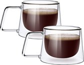 2 x 200 ml latte macchiato-glazen, dubbelwandig geïsoleerd glas, espressokopje, koffieglas, theeglazen met handvat, voor cappuccino, thee, melk, bier