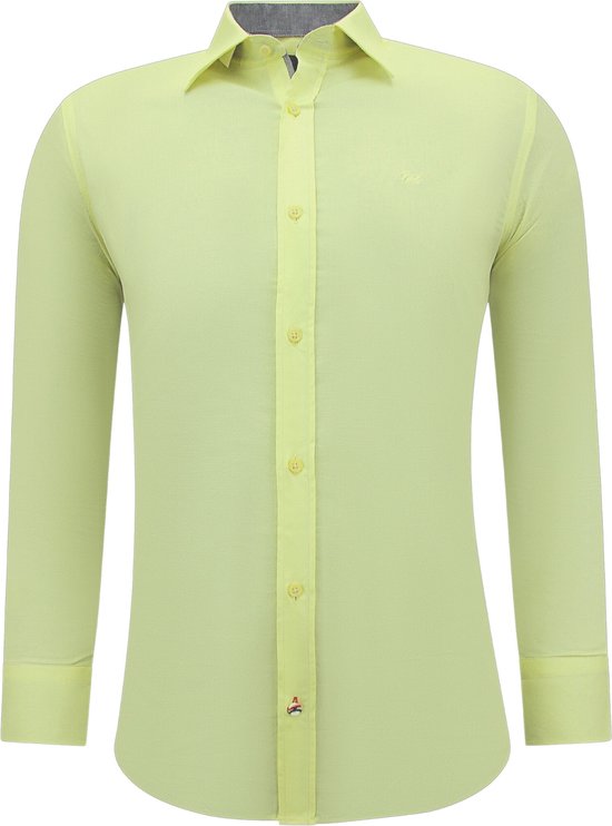 Nette Stijlvolle Overhemd Heren - Slim Fit Blouse Stretch - Geel