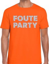 Foute party zilveren glitter tekst t-shirt oranje heren S