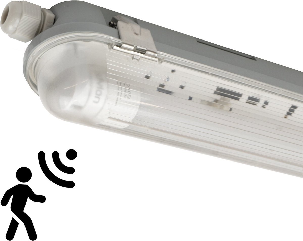 LEDVION LED TL Armatuur - 150CM - 15W - 6500K - IP65 - LED TL Buis & Bewegingssensor Grijs