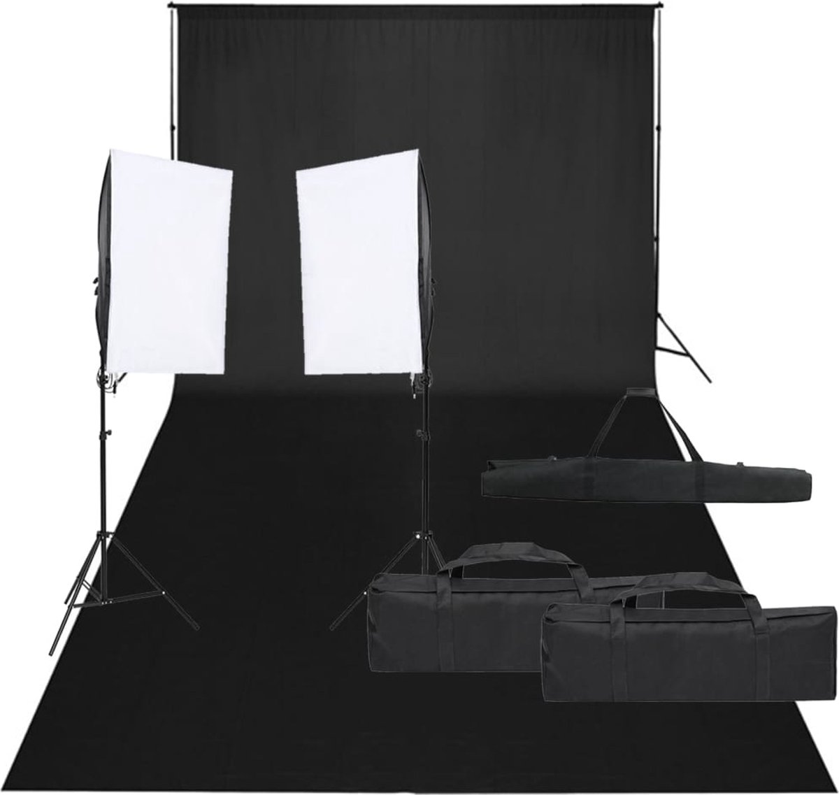 The Living Store Fotostudioset - Studiolampen en Achtergrondsysteem - 40 x 60 cm - Zwart - 600 x 300 cm - 100% katoen