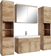 Badplaats Badkamermeubel Set Paso XL 80 cm - Kastanje Eiken - Badmeubel met spiegelkast en zijkasten