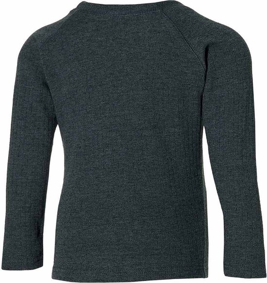 Antraciet melange thermoshirt, achterkant met lange mouwen en ribbelstructuur.
