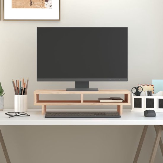 VidaXL Support Moniteur Rehausseur Écran En Bois De Pin Massif - Blanc 100x27x14 Cm Pour Bureau Et Ordinateur Portable