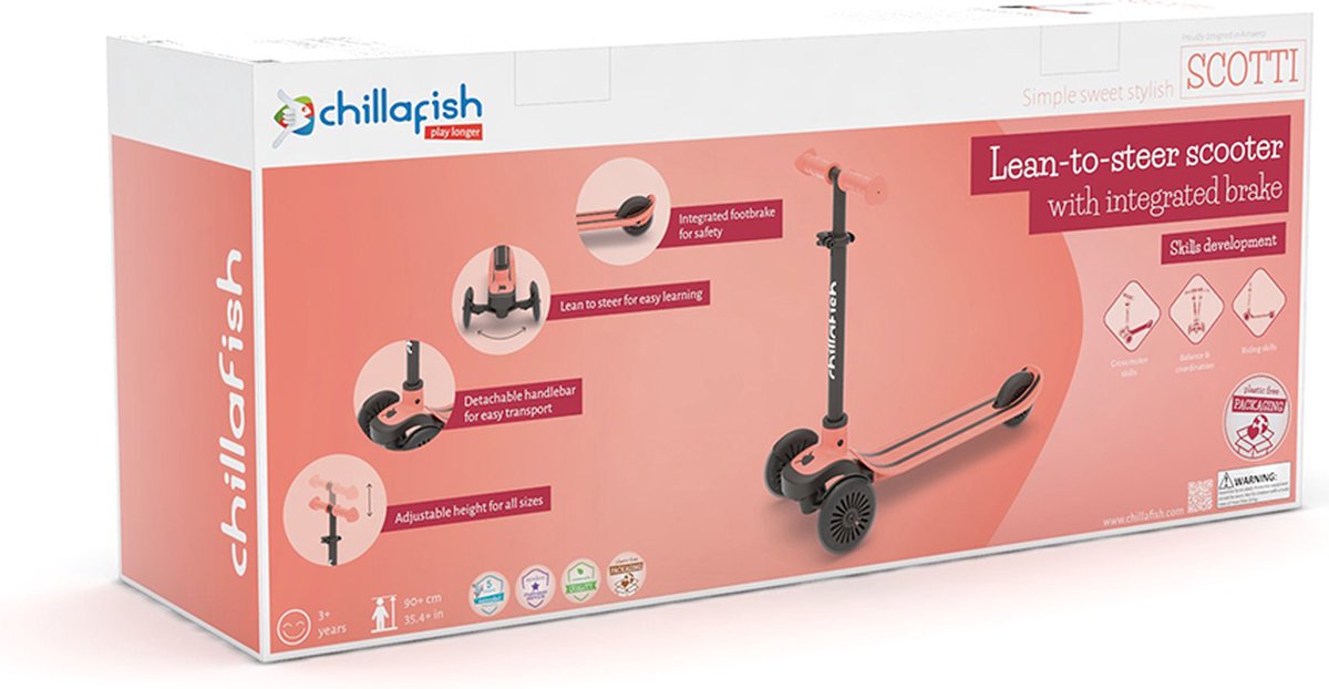Chillafish Kinderstep 3 Jaar met drie wielen - Roze - Lichtgewicht step meisjes met afneembaar stuur en voetrem - Aanpasbaar in hoogte - Leun-om-te-sturen - Extra grip handgrepen - Model Scotti — afbeelding 5