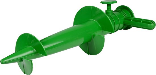 Groene parasolhouder met schroefdraad, handvat en een extra ring.
