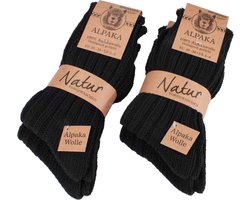 BRUBAKER 4 Paar Sokken van Alpacawol – Zwart – Wollen Alpaca Sokken – Warme Sokken - Huissokken - Thermosokken - Wintersokken - Maat 43-46