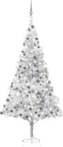The Living Store Kunstkerstboom - 240 cm - Zilver - PET - Met LED-verlichting en kerstdecoraties