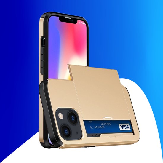 Coque iPhone 15 Pro - Coque arrière - Coque rigide - Porte carte - Portefeuille - Antichoc - TPU - Or