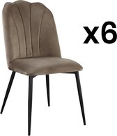 Set van 6 stoelen ROSARIO - Fluweeleffect en zwart metaal - Taupe L 66 cm x H 88 cm x D 46 cm