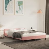 The Living Store Bedframe Roze Fluweel - Dubbel - Ondersteunende poten - Multiplex Lattenbodem - Afmetingen- 203 x 143 x 50 cm - Geschikte matras- 140 x 200 cm - The Living Store