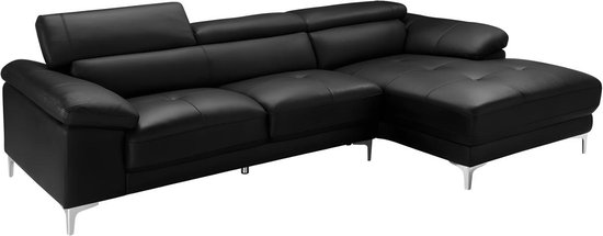 LINEA SOFA Leren hoekbank SOLANGE - Zwart - Hoek rechts L 265 cm x H 73 cm x D 167 cm