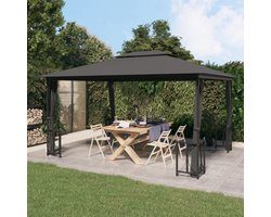The Living Store Prieel met zijwanden en dubbel dak 3x4 m antracietkleurig - Tuin Prijiel - Prieel Kopen - Overkapping Tuin - Terrasdak - Buitendouche