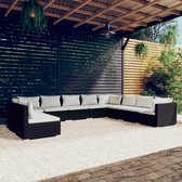 The Living Store Loungeset Rattan - Zwart - Modulair design - Comfortabele kussens