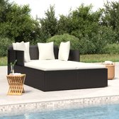 The Living Store Ligbed Zwart - Poly Rattan - 182x118x63 cm - Stabiel Frame - Comfortabele Kussens