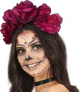 Halloween verkleed diadeem - bloemen - one size - donkerroze - meisjes/dames