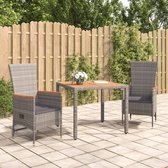 The Living Store Tuinset Rattan - Grijs - Verstelbare rugleuning - 2x Tuinstoel - 2x Zitkussen - 1x Tafel - 90x90x75 cm