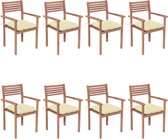 Chaises de jardin de jardin empilables en bois The Living Store - Set de 8 - Bois de teck - kussen blanc crème - 56x51x90 cm - 100% polyester