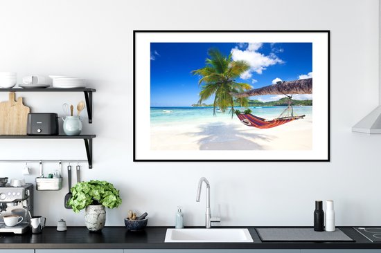 Cadre photo avec poster - Plage - Hamac - Mer - Palmier - 120x80 cm - Cadre poster