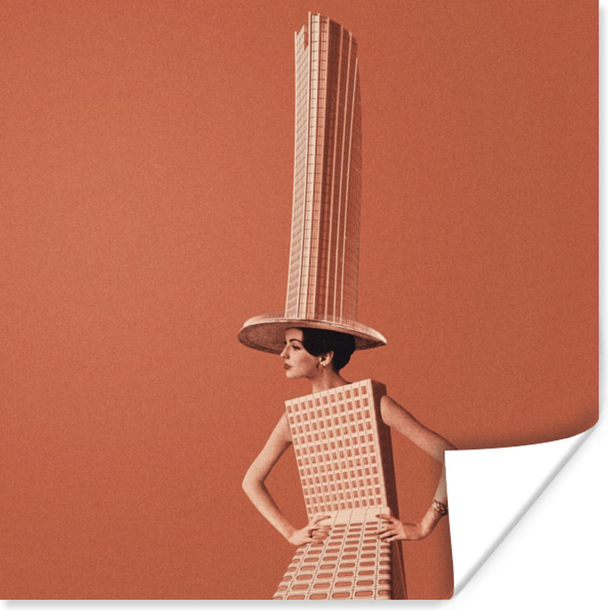 Poster Vrouw - Stad - Vintage - 75x75 cm