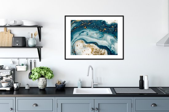 Fotolijst incl. Poster - Marmer - Verf - Glitter - Goud - 80x60 cm - Posterlijst