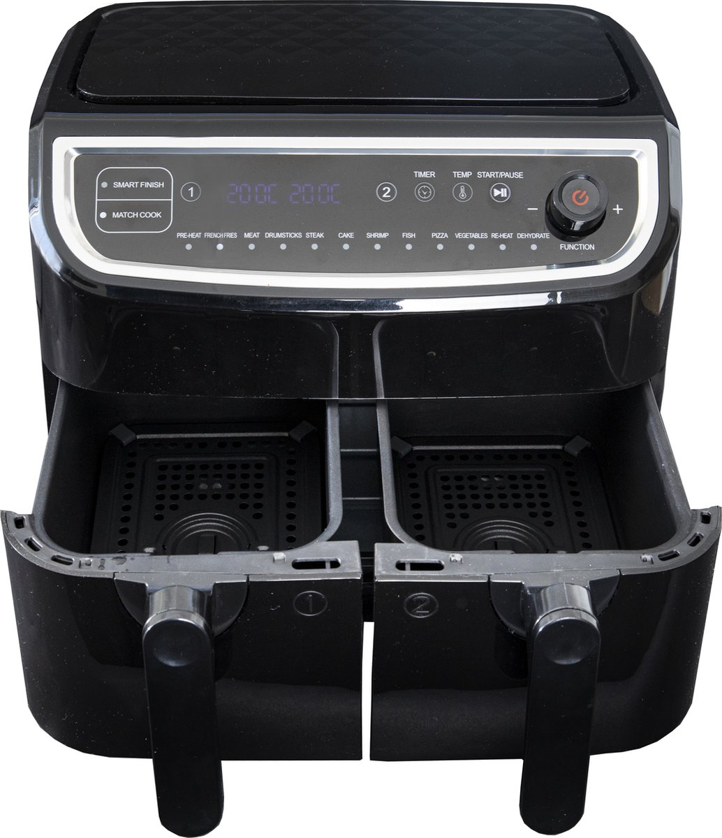 Afbeelding 2 van Gastronoma Dubbele Heteluchtfriteuse XL - 9L - 2 manden - 2400W Airfryer - 18290003 - Zwart
