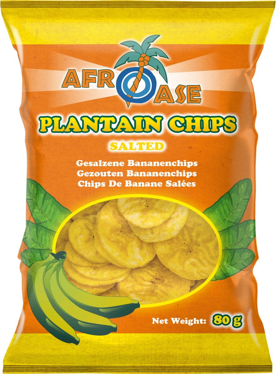 AFROASE - Bananen Chips Gezouten - 80g x 20stuks - Voordeelverpakking