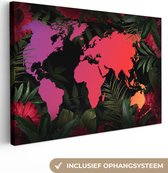 Canvas Wereldkaart - 150x100 - Wanddecoratie Wereldkaart - Kleuren - Jungle