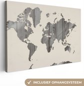 Canvas Wereldkaart - 30x20 - Wanddecoratie Wereldkaart - Beige - Zwart - Wit